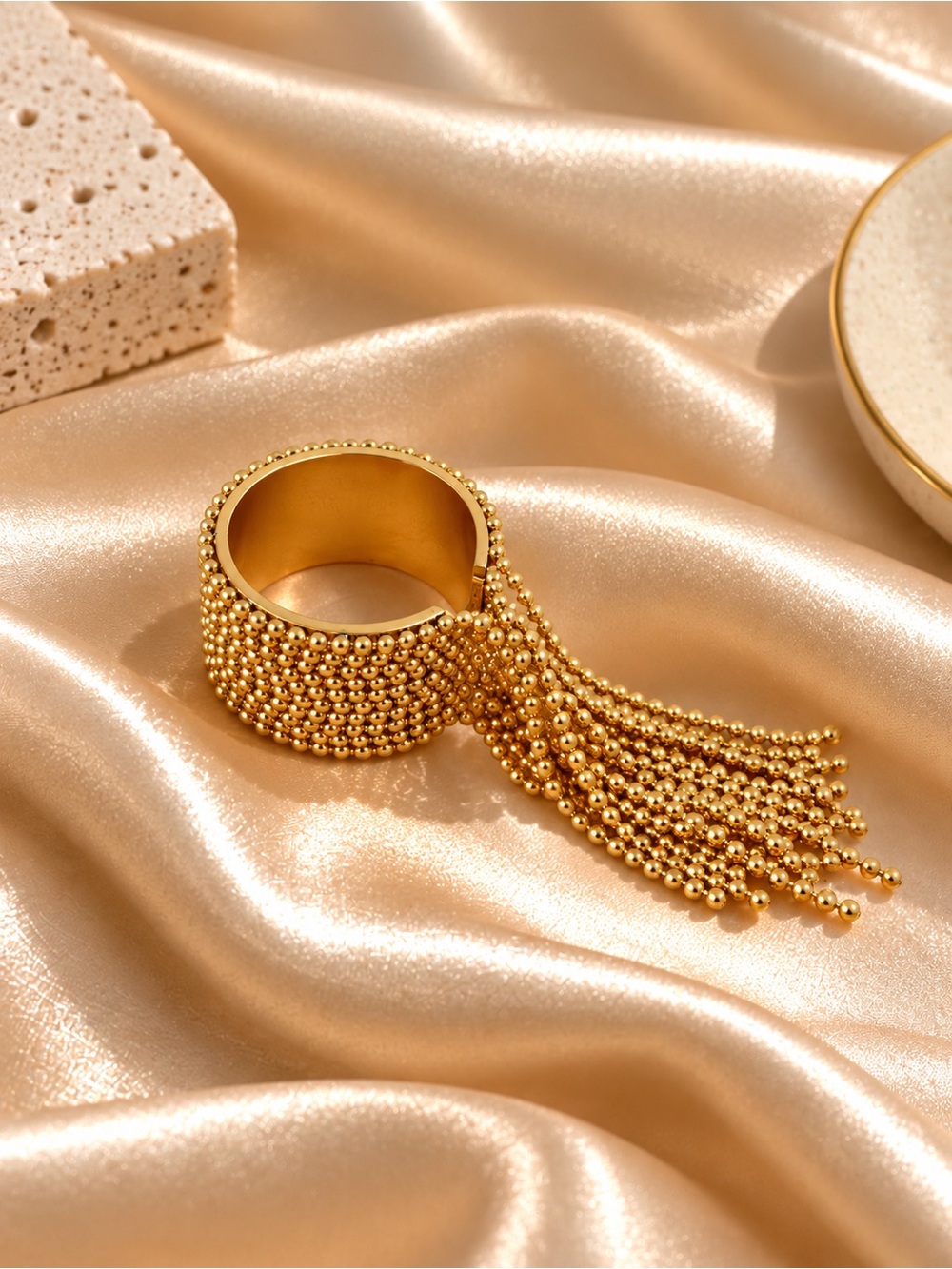 Anthropologie Gold Beaded Fringe Ring